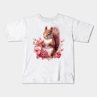 Pink Christmas Squirrel Kids T-Shirt